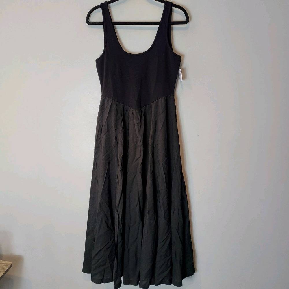 American Eagle Black Maxi Dress Basque Waist Size Medium NEW Ren Faire Pockets